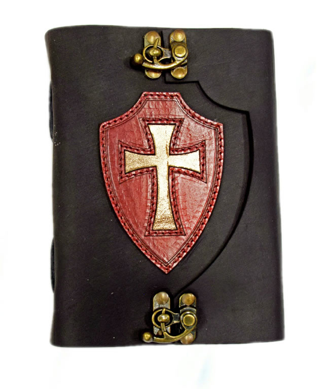 Shield With Cross Leather Journal with 2 locks
